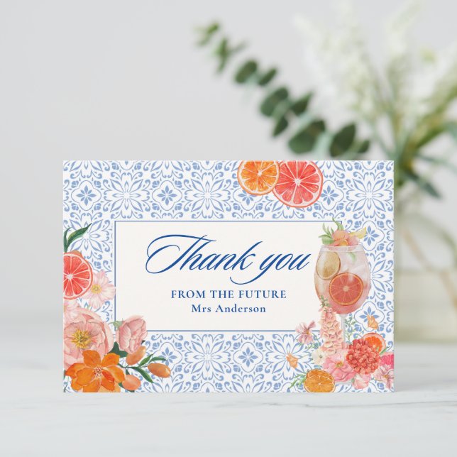 Tarjeta De Agradecimiento Amor en la primera ducha espritz mediterranea Brid (Anverso de pie)