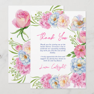 Tarjeta De Agradecimiento Amor floral en flor rosa ducha de novia de verano