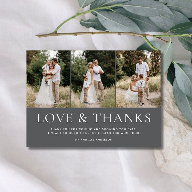 Tarjeta De Agradecimiento Amor Gracias 3 Foto Boda Gracias (Love Thanks 3 Photo Wedding Thank You)