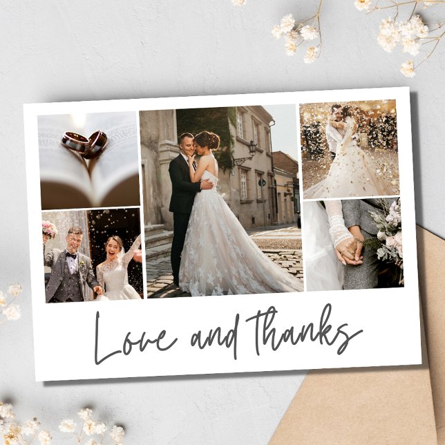 Tarjeta De Agradecimiento Amor Gracias Boda Collage de fotos Elegante (Love Thanks Wedding Elegant Photo Collage Thank You Card)