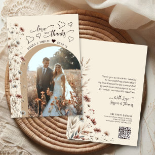Tarjeta De Agradecimiento Amor Gracias Boho Wildflowers Foto Boda de código 