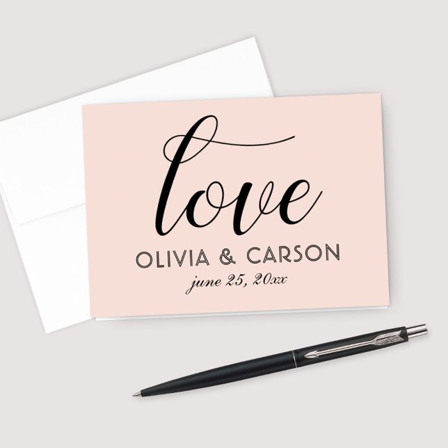 Tarjeta De Agradecimiento Amor Modern Blush y Boda Monograma Negro (Subido por el creador)