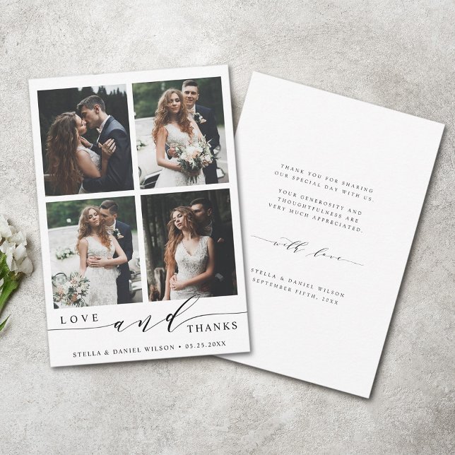 Tarjeta De Agradecimiento Amor moderno y gracias a un Boda fotográfico (Front & Back)