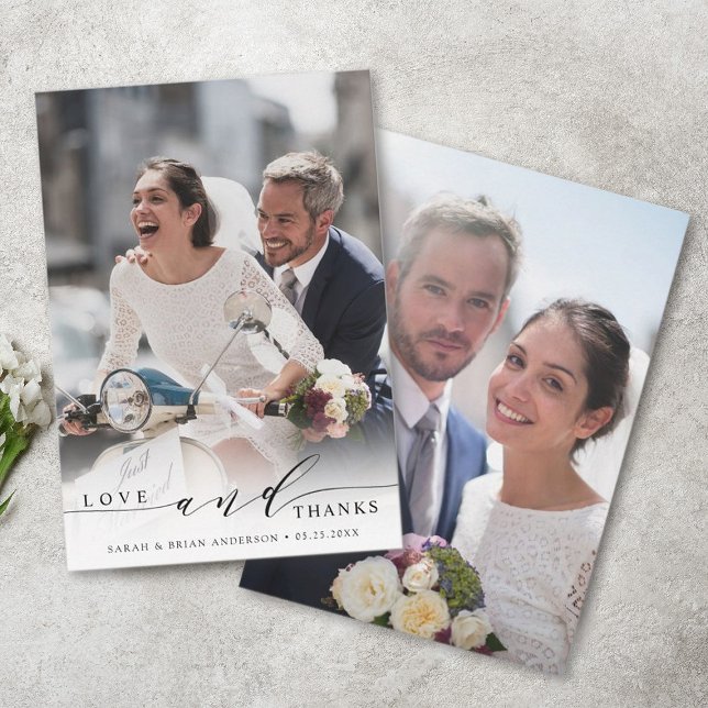 Tarjeta De Agradecimiento Amor moderno y gracias Boda 2 Foto (Front & Back)