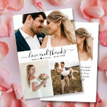 Tarjeta De Agradecimiento Amor moderno y gracias Boda de collage de guiones<br><div class="desc">Moderno, Elegante, Escrito A Mano "Amor y Gracias" Script Collage de fotos Boda Gracias Tarjeta. Elegante plantilla de tarjeta con tres (3) fotos en la parte delantera y una (1) foto en la parte posterior. Presentando un texto de "Amor y Gracias" en una caligrafía con letras a mano rápida o...</div>