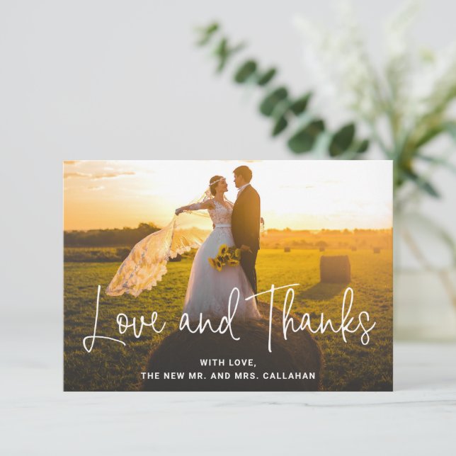 Tarjeta De Agradecimiento Amor moderno y gracias foto simple Boda (Anverso de pie)