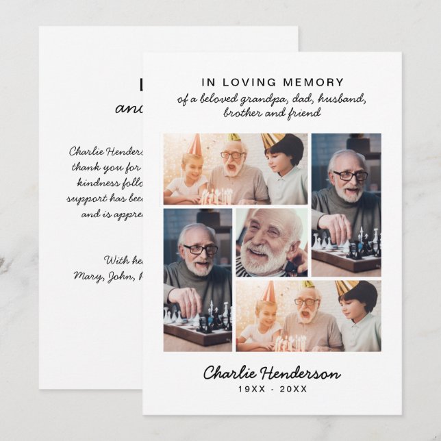 Tarjeta De Agradecimiento Amor moderno y gracias funeral/Bereavement de 5 fo (Anverso / Reverso)