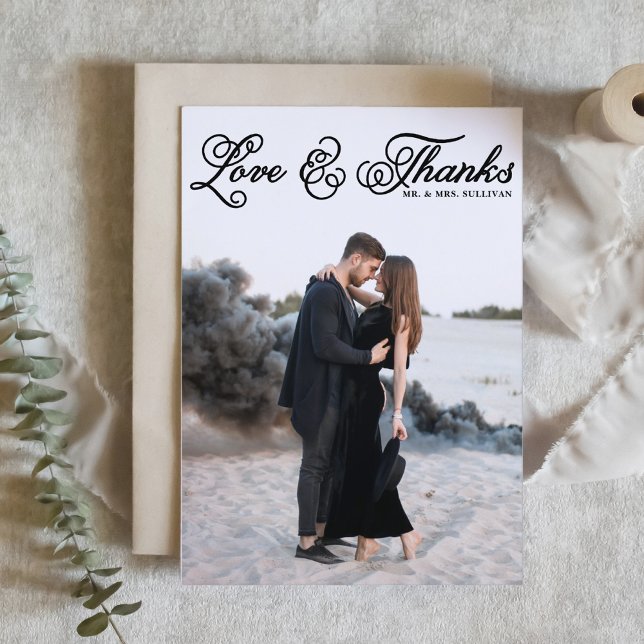 Tarjeta De Agradecimiento Amor Negro y Gracias Hermoso Guión Foto Boda (Subido por el creador)