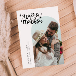 Tarjeta De Agradecimiento Amor retro y gracias Boda de arco blanco