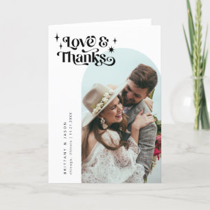 Tarjeta De Agradecimiento Amor retro y gracias Boda de arco blanco