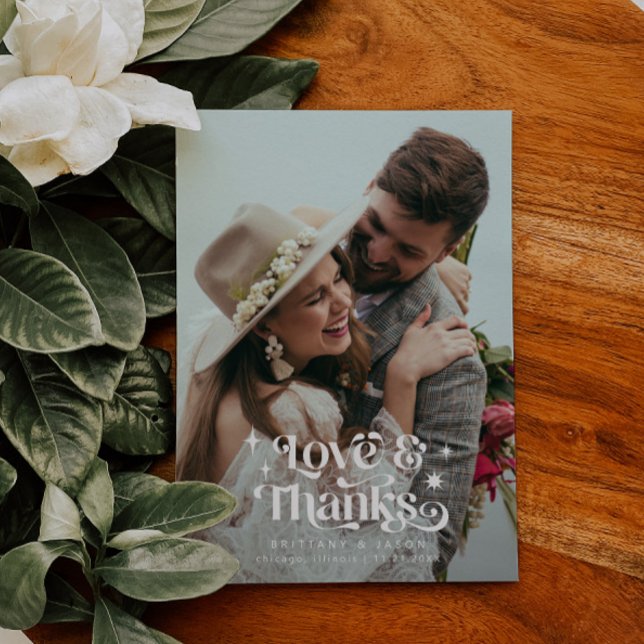 Tarjeta De Agradecimiento Amor retro y gracias Boda de texto superpuesto (Subido por el creador)