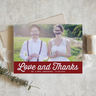 Tarjeta De Agradecimiento Amor rojo y gracias Boda de fotos retro