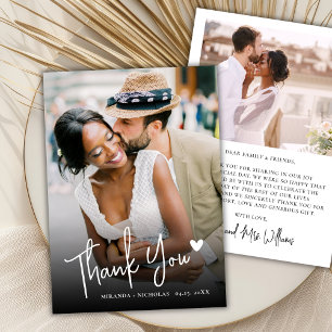 Tarjeta De Agradecimiento Amor Romántico Moderno Corazón Script 2 Foto Boda 