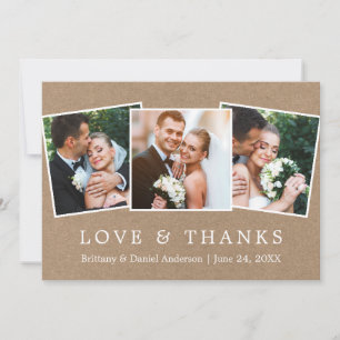Tarjeta De Agradecimiento Amor Simple Moderno Gracias 3 Foto Boda Kraft
