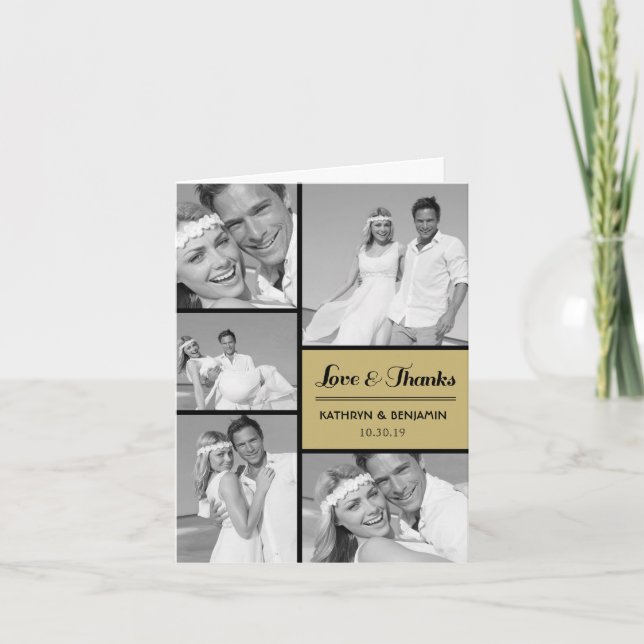 Tarjeta De Agradecimiento Amor simple y gracias 5 Boda multi Photo Moderno (Anverso)