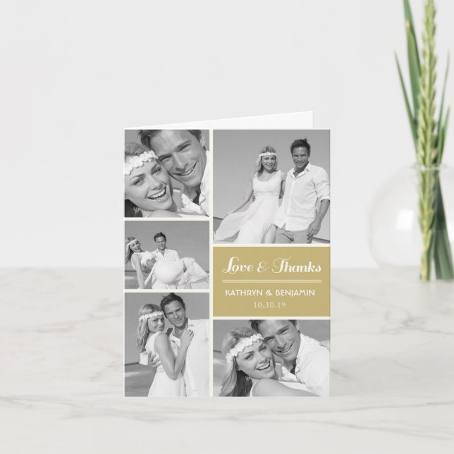Tarjeta De Agradecimiento Amor simple y gracias 5 Boda multi Photo Moderno (Anverso)
