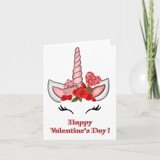 Tarjeta De Agradecimiento Amor Unicornio de San Valentín  (Anverso)