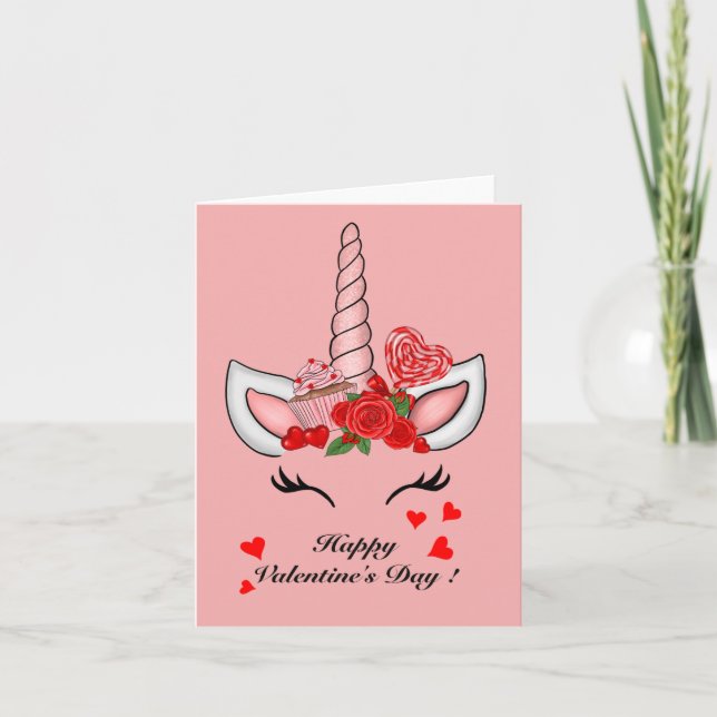 Tarjeta De Agradecimiento Amor Unicornio de San Valentín  (Anverso)