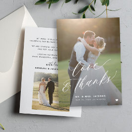 Tarjeta De Agradecimiento Amor y gracias 2 boda de guión elegante de fotos