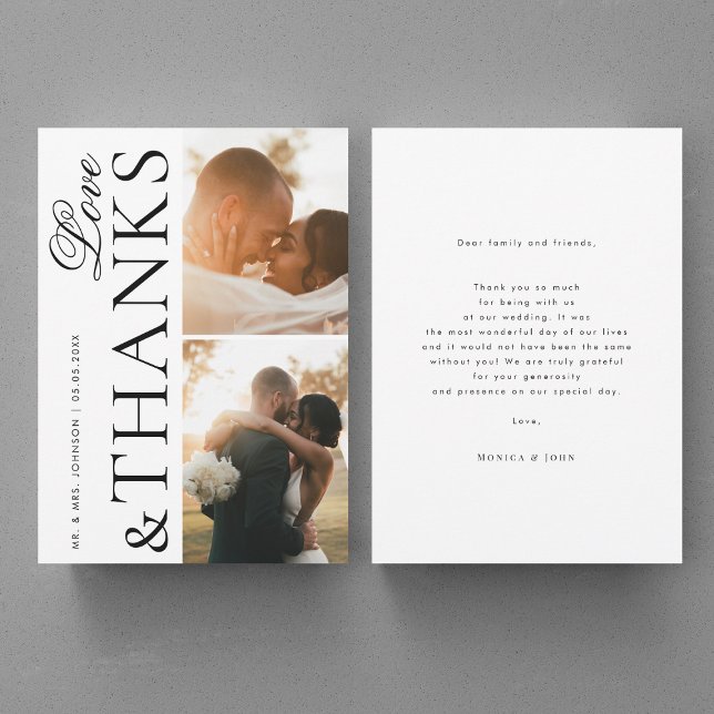 Tarjeta De Agradecimiento Amor y gracias 2 fotos modernas matrimonio elegant (Subido por el creador)
