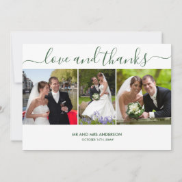 Tarjeta De Agradecimiento Amor y gracias 3 Boda Foto Hunter Green