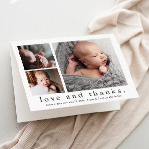 Tarjeta De Agradecimiento Amor y Gracias 3 Foto Collage Bebé