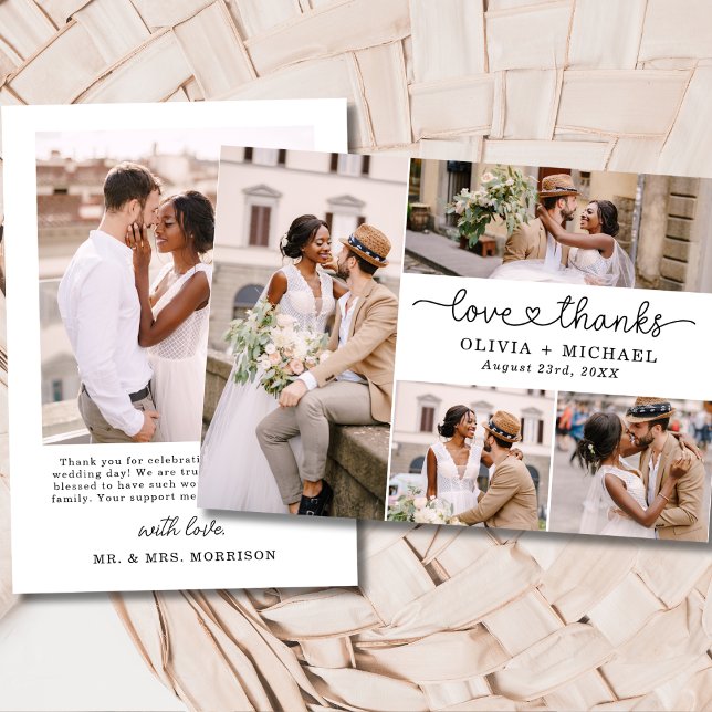 Tarjeta De Agradecimiento Amor y gracias 5 Collage de fotos Script Boda (Subido por el creador)