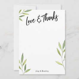 Tarjeta De Agradecimiento Amor y gracias a la tipografía, color de agua verd