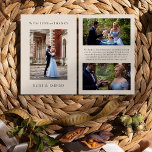 Tarjeta De Agradecimiento Amor y gracias al Boda 3x Foto Elegante<br><div class="desc">Boda gracias tarjeta con amor y gracias a personalizar con tres fotos bodas y tu nota de agradecimiento personalizada. El diseño es de color beige marrón (editable) con una tipografía sencilla y elegante. Para coordinar invitaciones, papelería, juegos y decoración del día del evento, por favor visite mi colección de Bodas...</div>