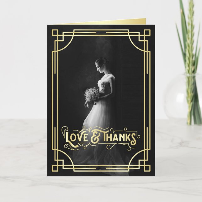 Tarjeta De Agradecimiento Amor y gracias Art Deco Gold Black Foto Gracias (Anverso)