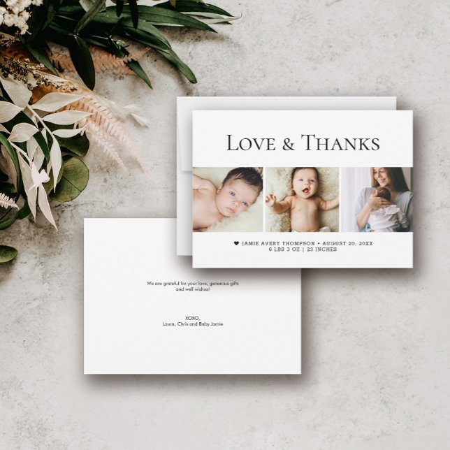 Tarjeta De Agradecimiento Amor y gracias bebé Fotos nacimiento mínimo (Love and thanks baby photos birth announcement shower thank you cards.)