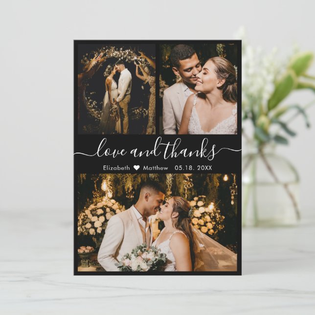 Tarjeta De Agradecimiento Amor y gracias Boda blanco y negro Gracias (Anverso de pie)
