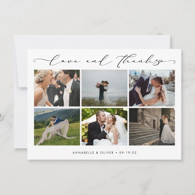 Tarjeta De Agradecimiento Amor Y Gracias Boda Collage de fotos (Anverso)