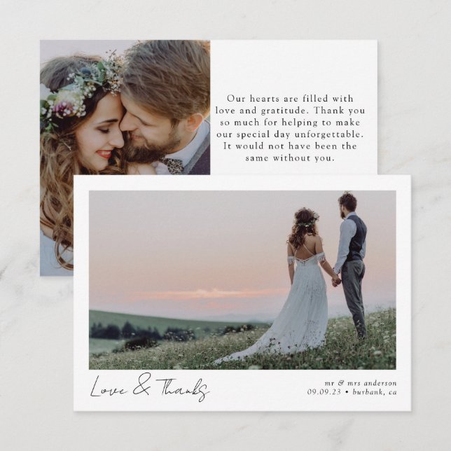 Tarjeta De Agradecimiento Amor y gracias Boda de caligrafía fotográfica Mini (Anverso / Reverso)