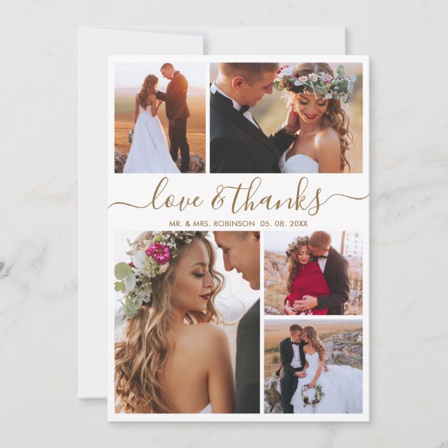 Tarjeta De Agradecimiento Amor y gracias Boda de Collage de fotos con guión  (Anverso)