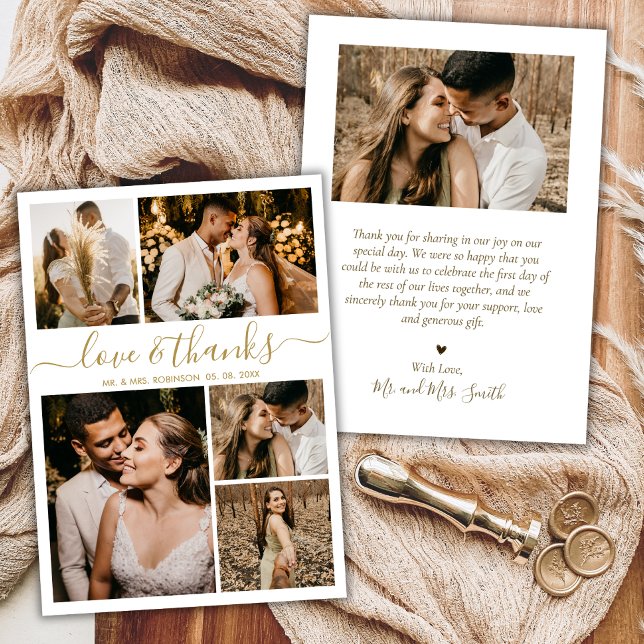 Tarjeta De Agradecimiento Amor y gracias Boda de Collage de fotos con guión  (Subido por el creador)