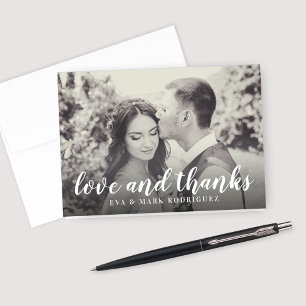 Tarjeta De Agradecimiento Amor y gracias Boda de escritura blanca Sepia Foto