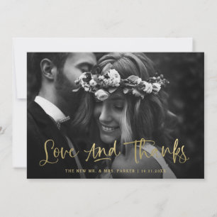 Tarjeta De Agradecimiento Amor y gracias   Boda de fotografías de oro de gui