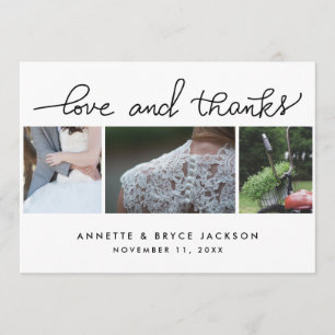 Tarjeta De Agradecimiento Amor Y Gracias Boda De Guión Cute Tres Fotos
