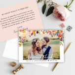 Tarjeta De Agradecimiento Amor y gracias Boda floral de Rubor Fall<br><div class="desc">Esta elegante tarjeta de agradecimiento por "Amor y Gracias" presenta un retrato boda en el frente con un superpuesto de texto blanco y un rústico borde floral de flores de color caoba de color azul, rosa, melocotón, naranja amarillo, borgoña y verde. Personaliza con un mensaje de agradecimiento del personalizado en...</div>