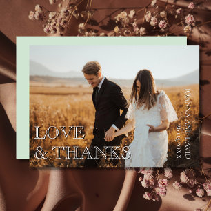 Tarjeta De Agradecimiento Amor y gracias Boda Foto Sage Green