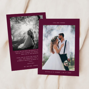 Tarjeta De Agradecimiento Amor y gracias Boda Minimalista Foto Cranberry