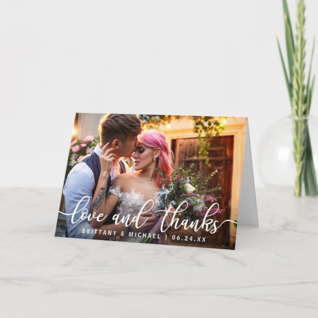 Tarjeta De Agradecimiento Amor y gracias | Boda moderno Gracias Foto F (Anverso)