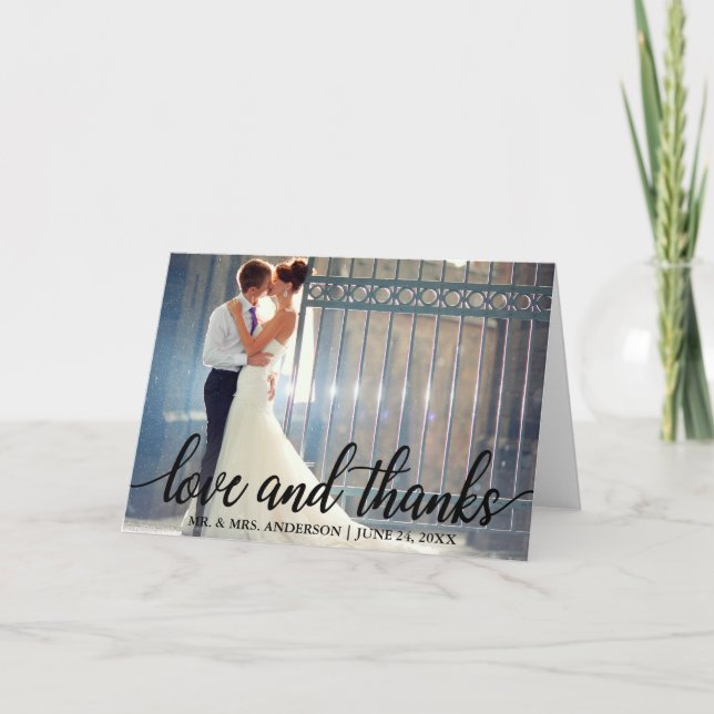 Tarjeta De Agradecimiento Amor y gracias Boda moderno Sr. y Sra. Fold (Anverso)