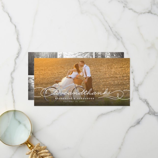 Tarjeta De Agradecimiento Amor Y Gracias Boda Multifoto De Guión Elegante (Anverso/Reverso In Situ)