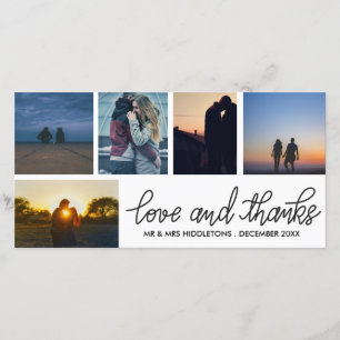 Tarjeta De Agradecimiento Amor y gracias Boda Script Cinco Collages de fotos