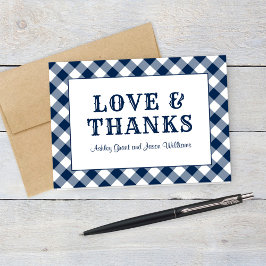 Tarjeta De Agradecimiento Amor y Gracias Bodas de BBQ Navy Gingham