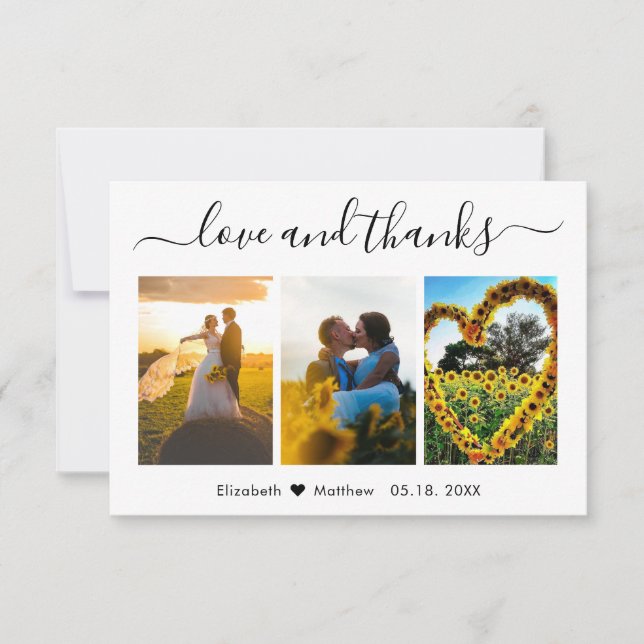 Tarjeta De Agradecimiento Amor y gracias caligrafía Collage de fotos Boda (Anverso)