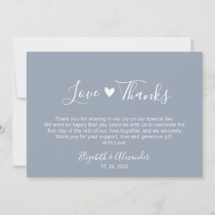 Tarjeta De Agradecimiento Amor y gracias caligrafía Script Boda azul