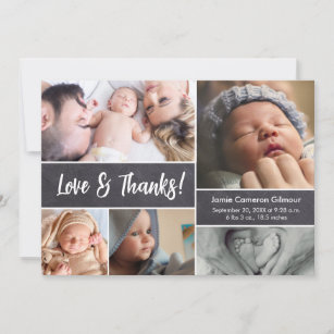 Tarjeta De Agradecimiento Amor y gracias Collage de fotos Baby Shower